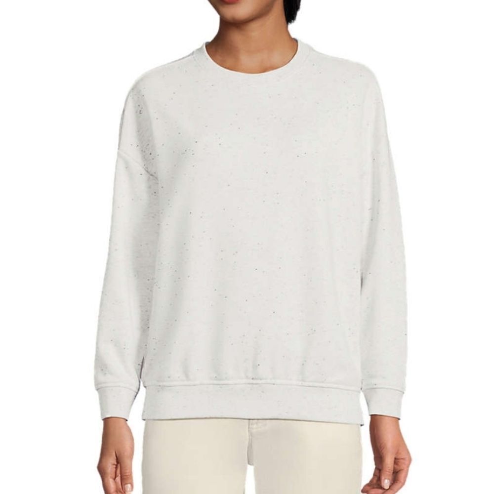 Lands' End Light Oatmeal Heather Crewneck Long Sleeve Pullover Sweatshirt